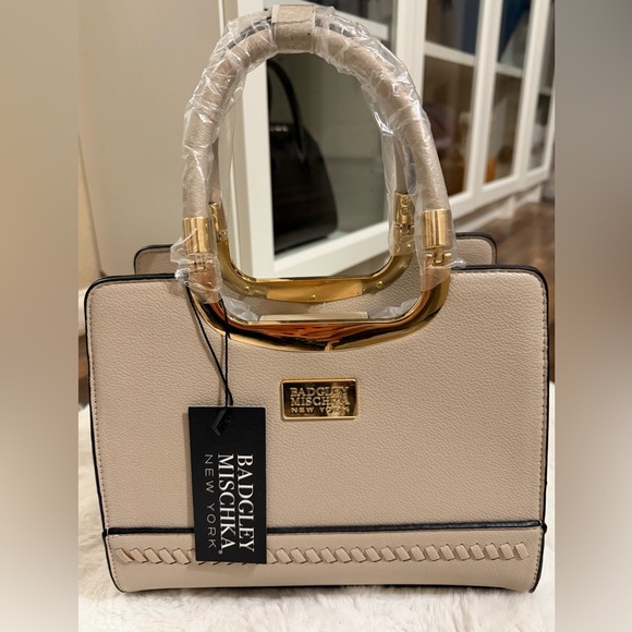 Badgley Mischka Handbags - Badgley Mischka Beige Satchel with Gold Details